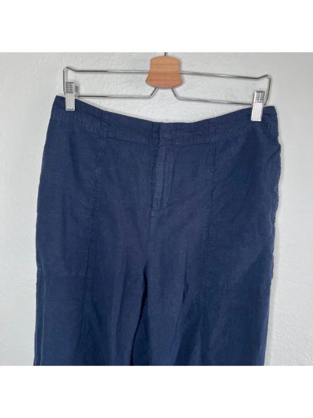Nic+Zoe Womens Navy Blue Organic Linen Rumba Park Wide-Leg Crop Pant 12